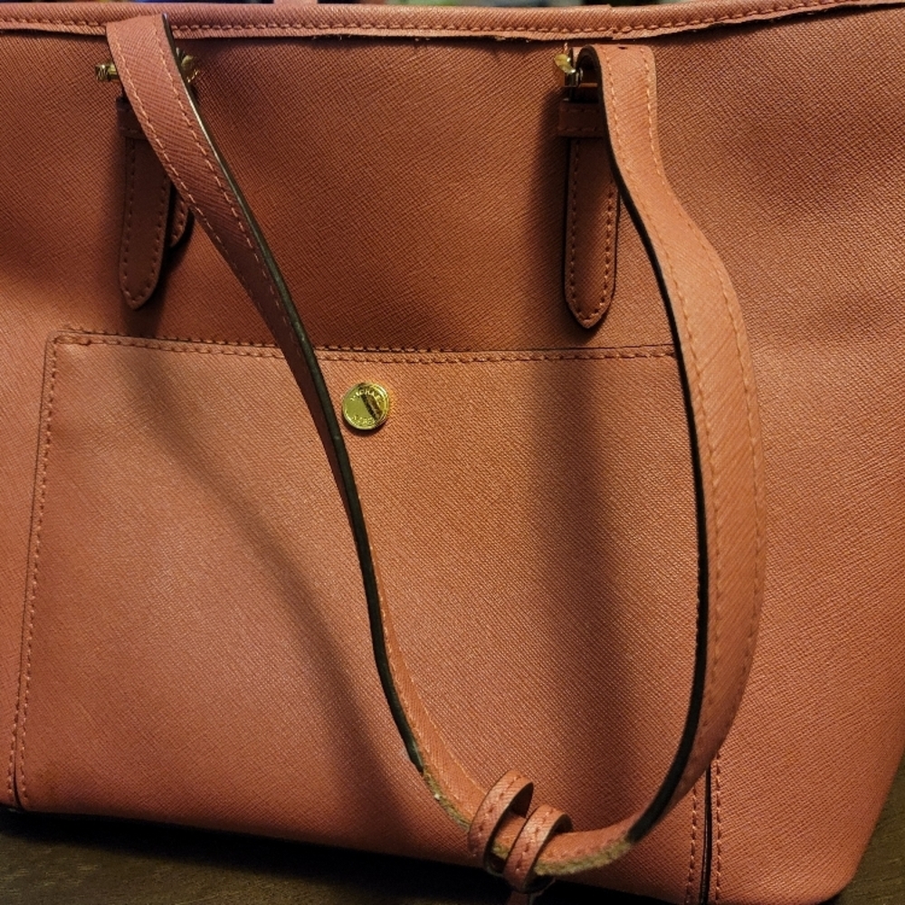 Michael Kors Jet Set Medium Snap Pocket Leather Tote 30F4GTTT8L Rose Color